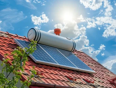 A-solar-water-heater-in-the-style-with-credit-on-the-roof-of-a-house